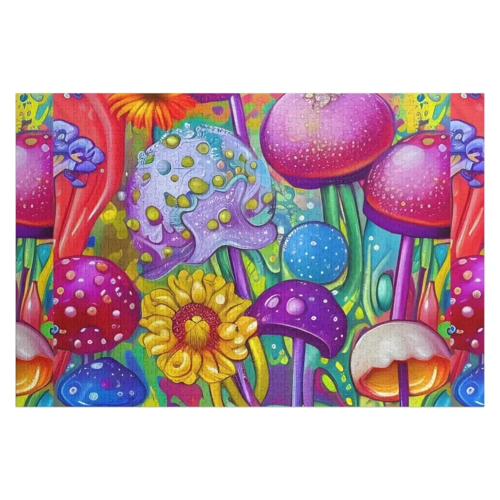 Hippie flowers and mushrooms Jigsaw Puzzle Customs With Photo Personalized Toy Puzzle