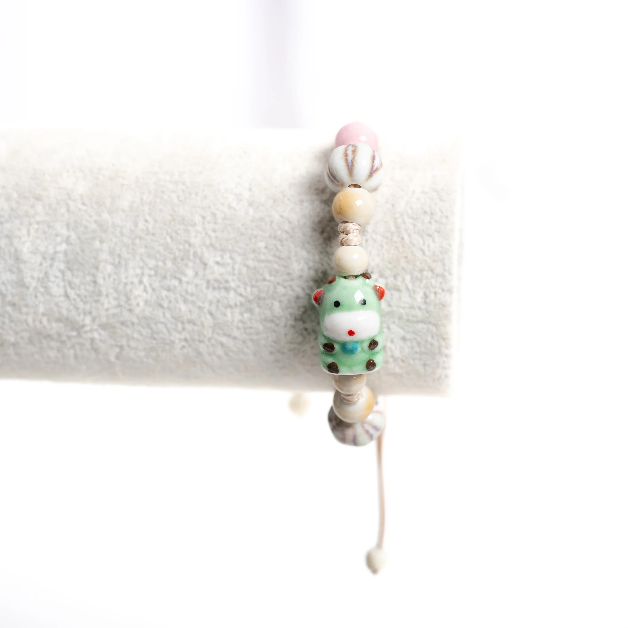 Cute Green Cow Ceramic Bracelet Handmade Wax Cord Adjustable Porcelain Animal Bead Bracelet Boho Vintage Jewelry Gift for Women view 3