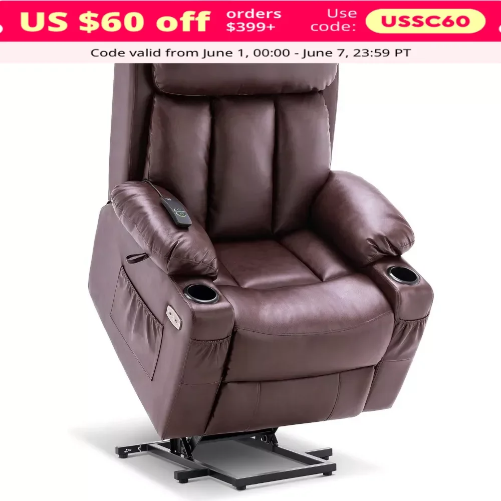 Recliner Chair with Extended Footrest, Hand Remote Control, Lumbar Pillow, USB Ports, Large Electric Power Lift Recliner Chair