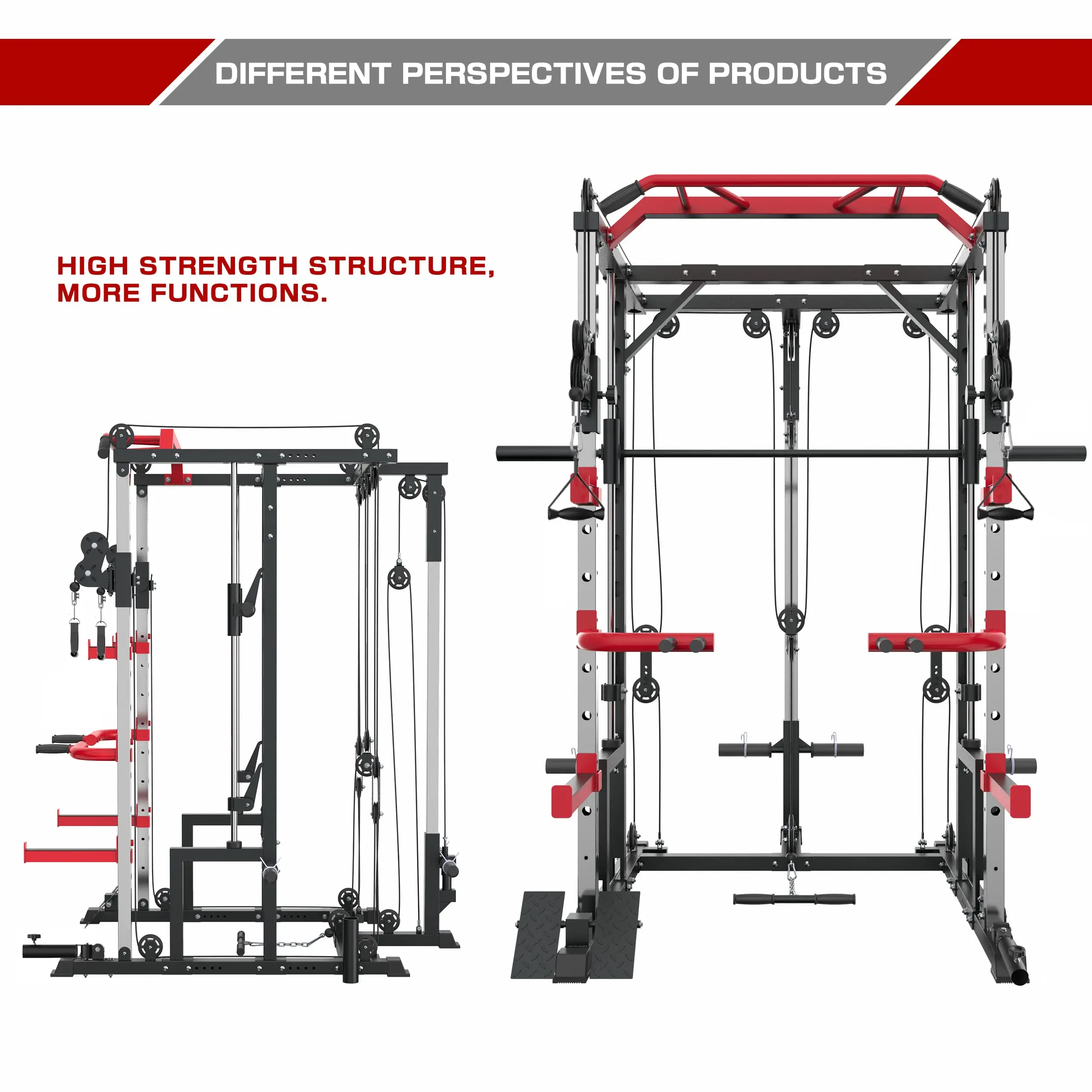 Smith Machine Power Cage with Crossover Cable Machine and LAT Pulldown for Home Gym Smith Rack and Cage