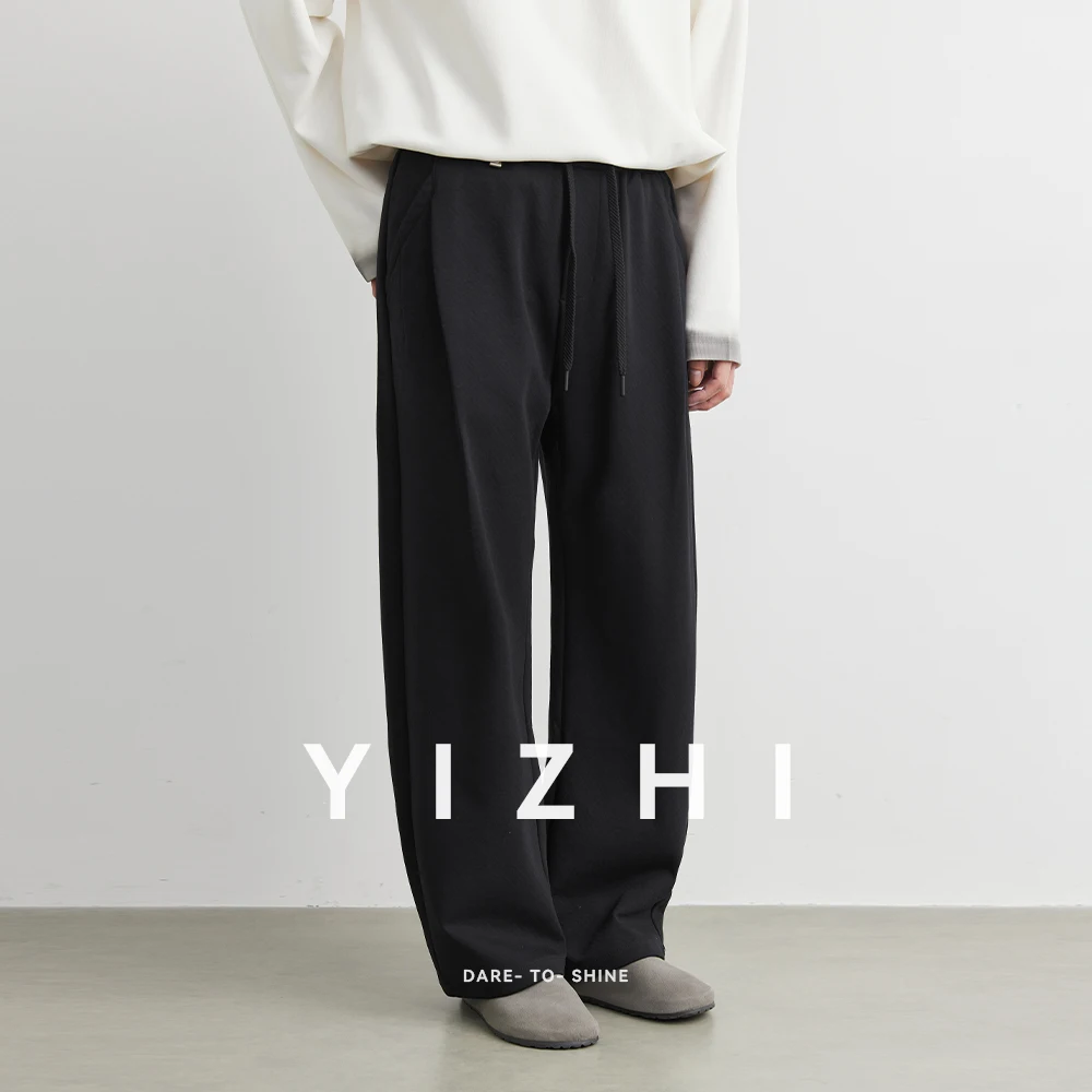 New Men's Casual Pants Wide Leg Straight 67% Cotton Fabric Outdoor Sweatpants Neutral High-quality Soft Long Baggy Trousers