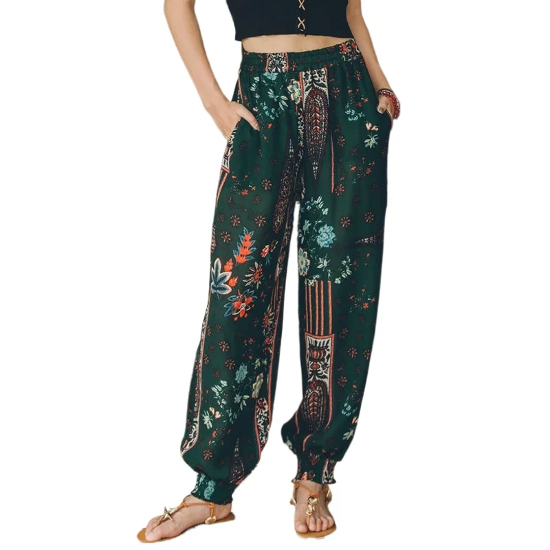

2025 chic style boho hippie pants women ethnic pants summer holiday beach vintage wide leg long tribe trousers V2928