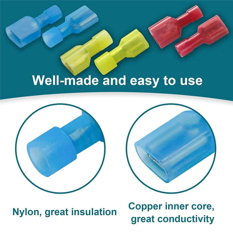 BAAJ-280PCS Spade Connector Kit, 22-10AWG Quick Disconnect Wire Connectors, Nylon Insulated Spade Terminal Connectors Durable