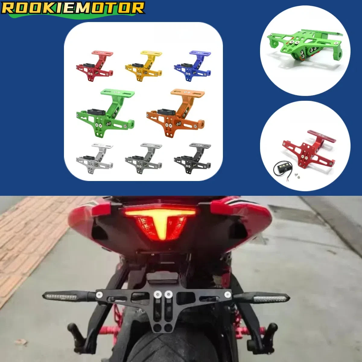 Universal For Motorcycle CNC Aluninum Alloy Licence Plate Holder with LED Light