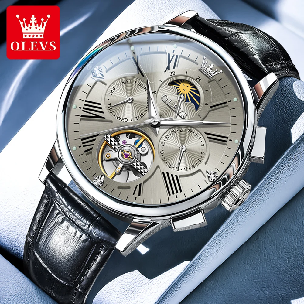 

OLEVS мужские часы лучший бренд класса люкс с турбийоном механические часы для мужчин модные кожаные водонепроницаемые мужские наручные часы с календарем