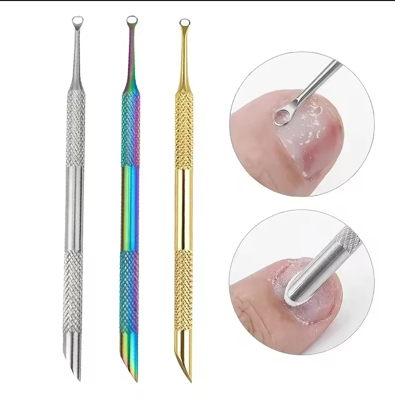 Double-Headed Stainless Steel Cuticle Remover Nail Pusher Exfoliation Prep Tool  Bevel Shovel Manicure Pen