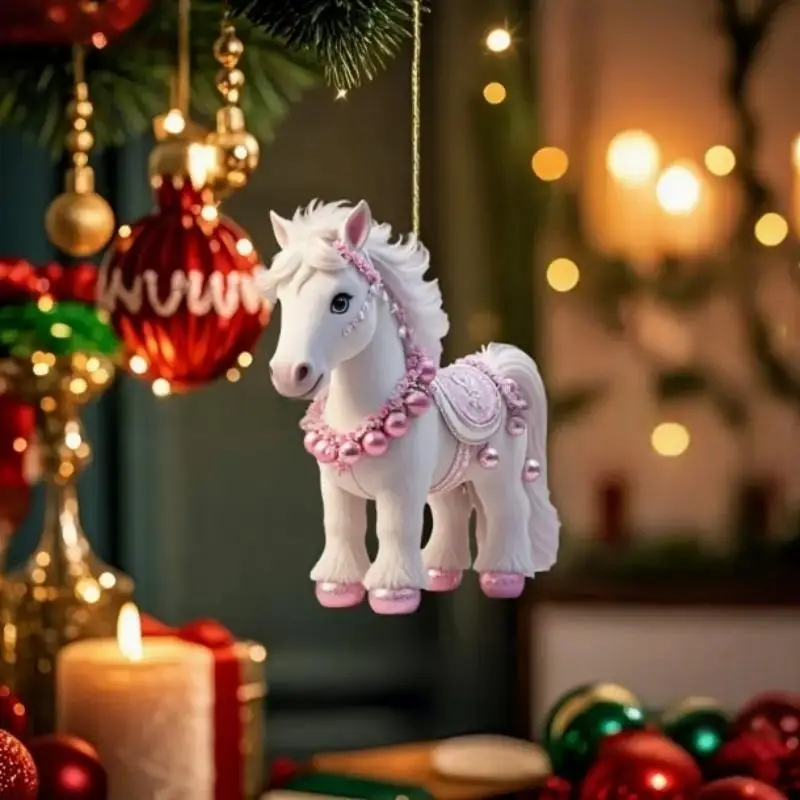 

Cartoon 2D Acrylic Horse Pendant Car Rearview Mirror Christmas Trees Hanging Ornaments Xmas Party Home Decoration Accessories