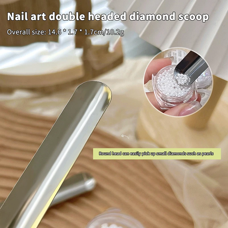 Cuchara para taladro de uñas, varilla agitadora de doble cabezal, joyería con purpurina para uñas, cuchara, pala, herramientas de taladro punteado para decoración de uñas de acero inoxidable