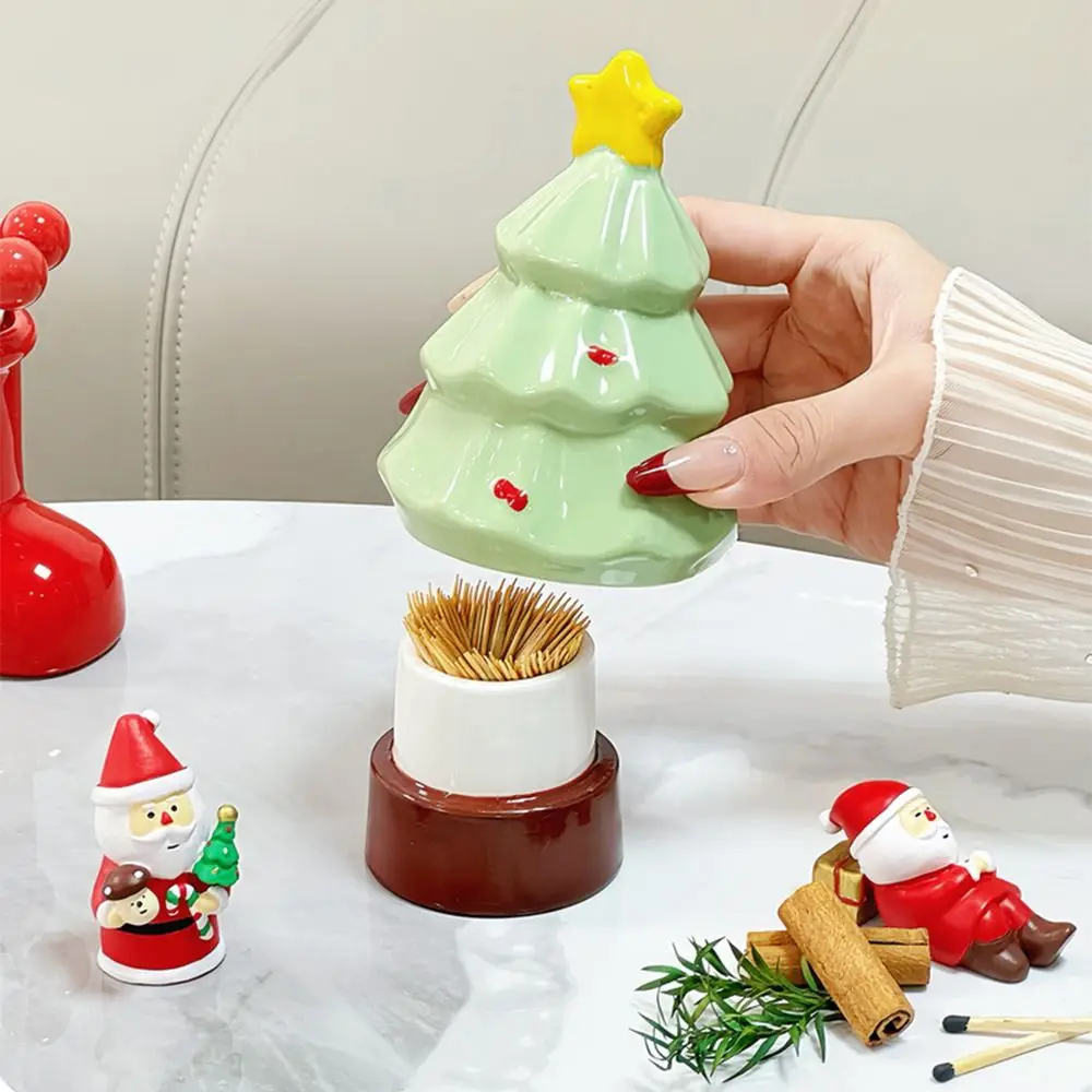 

Creative Cute Toothpick Holders Household Christmas Tree Shaped Toothpick Dispenser Box Decorative Large Capacity Toothpick Tube