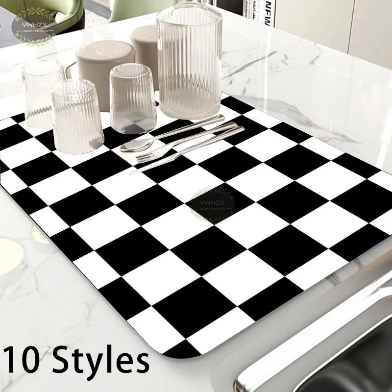 

Checkerboard Black White Drain Pad Placemat Bar Drink Coaster Ringer Lattice Kitchen Absorbent Dining Countertop Table Cup Mat