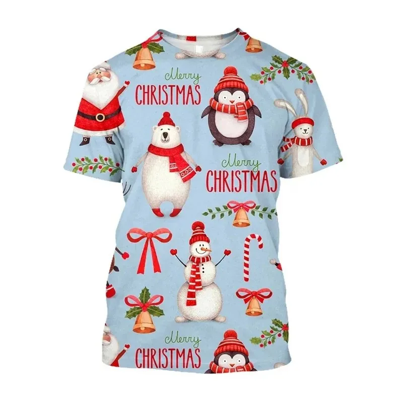 New Men's 3d Printed Round-Neck Short-Sleeved T-Shirt For Christmas Holiday - Unique, Fun, Loose And Comfortable Casual Top