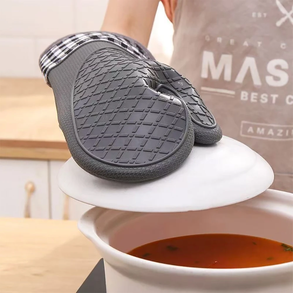 

НОВЫЕ противоожоговые перчатки для микроволновой печи, 1 шт., утолщенные силиконовые, устойчивые к высоким температурам, нескользящие, кухонные варежки для выпечки, тепловые перчатки