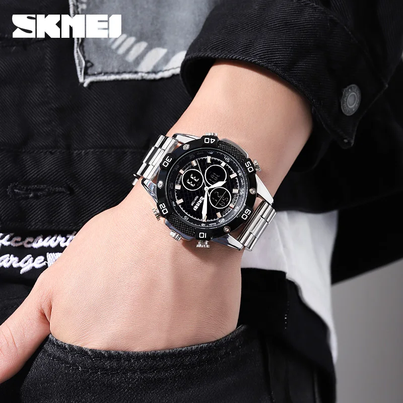 Часы наручные SKMEI Мужские кварцевые, модные роскошные спортивные деловые, с хронографом, из нержавеющей стали