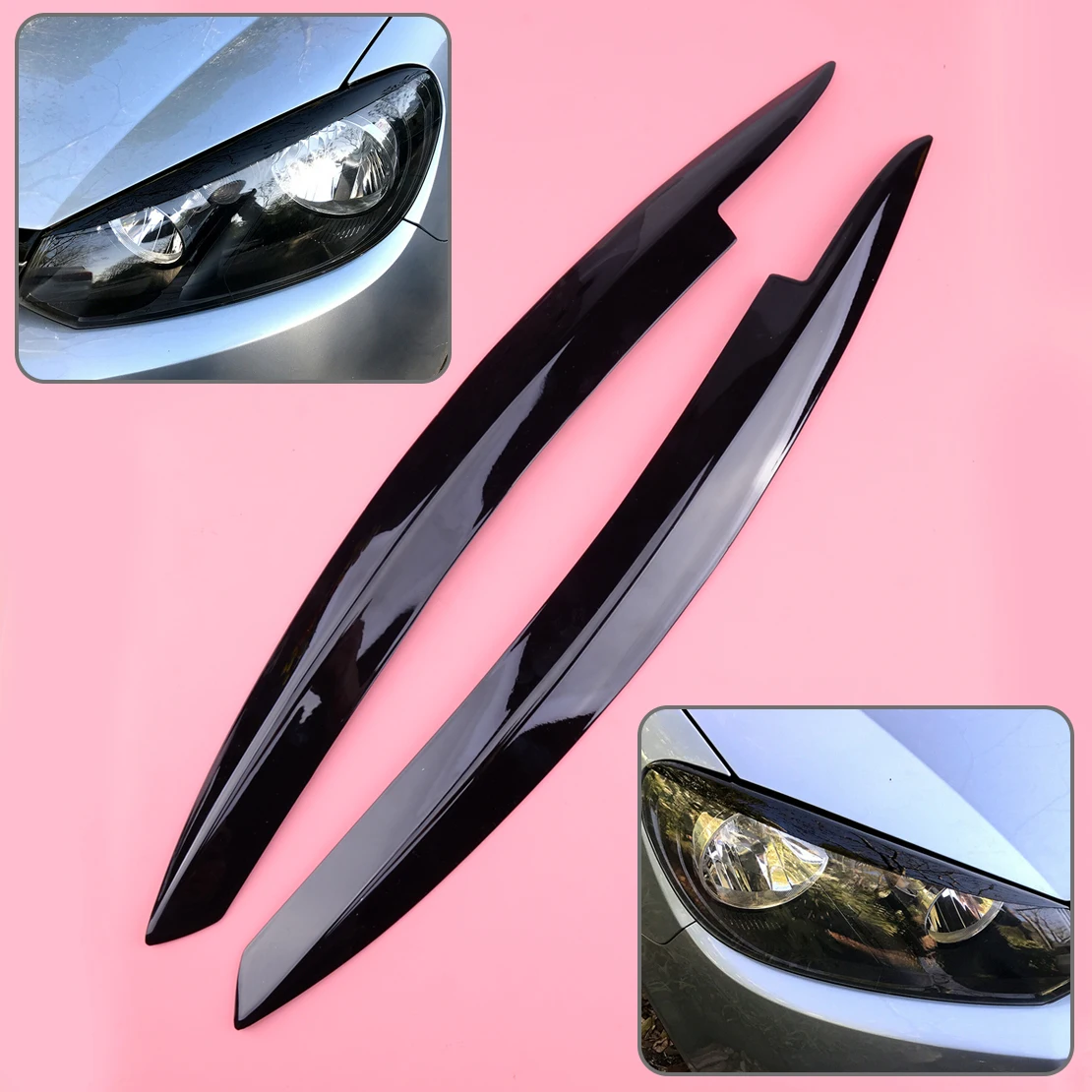 CITALL 2Pcs Black Car Front Headlight Eyelid Eyebrow Trim Cover ABS Fit for VW Golf VI MK6 2008 2009 2010 2011 2012 2013