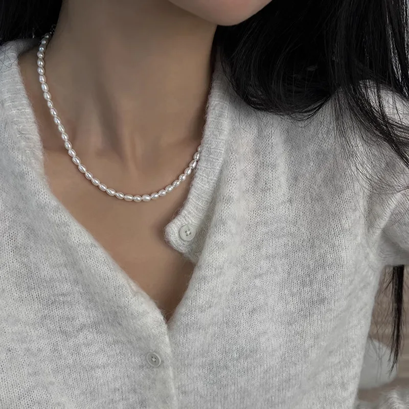 S925 Silver Freshwater Pearl Necklace Collarbone Chain