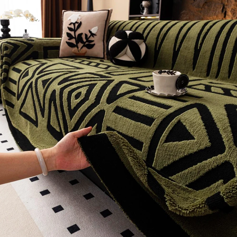1pc nieuwe Boheemse stijl bankbeschermer, vintage geïnterlinieerde comfortabele bankdeken, geschikt voor huisdieren, antislipbescherming, lux - afbeelding 1