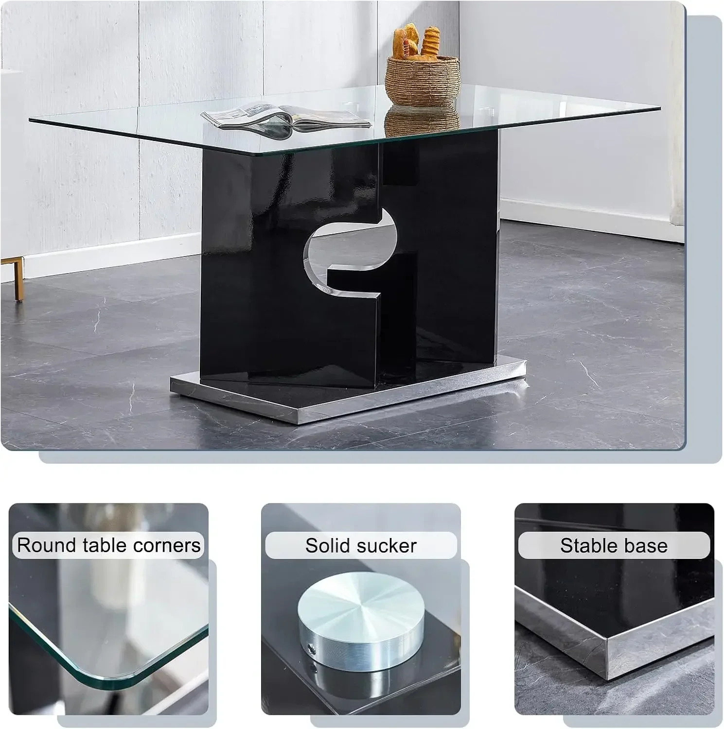 [Best Seller!]Table Set for 4,5 Piece Dining Table Set, Tempered Glass Table Top and Modern Design MDF Base with 4 PU Leather Er