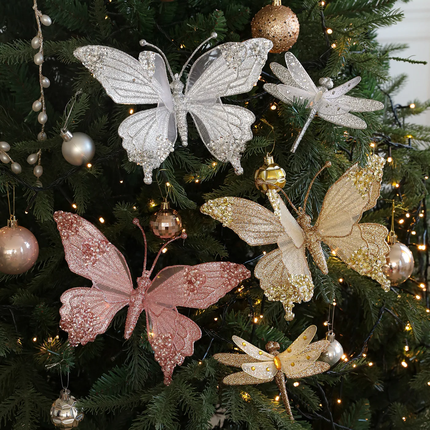 

17x24cm Elegant Glittering Butterfly Ornament Unique Butterfly Christmas Hanging Ornament with Clip for Seasonal Tree Decors