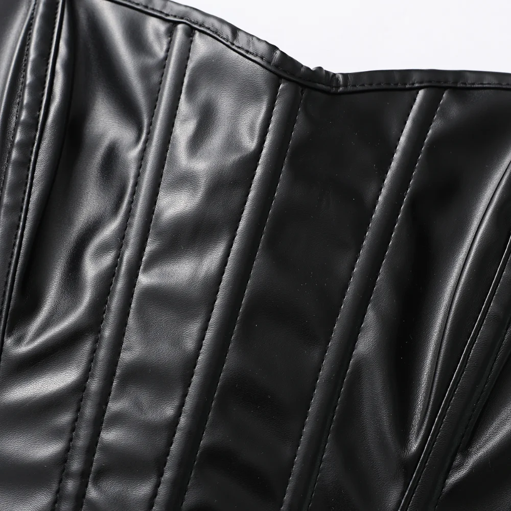 Women Faux Leather Strapless Corset Boned Back Lace Up Waist Cincher Gothic Party Club Night Out Wear image 3