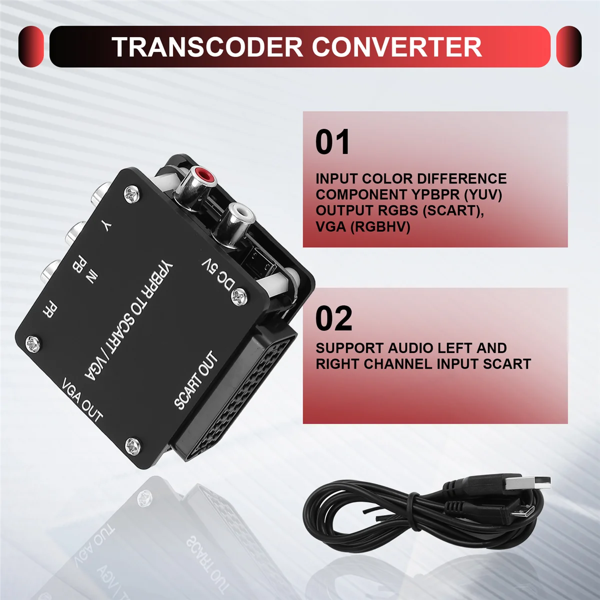 YUV TO RGBS YPBPR to SCART YPBPR TO VGA Component Transcoder Converter Game Console, RGBS to Color Difference Component DY