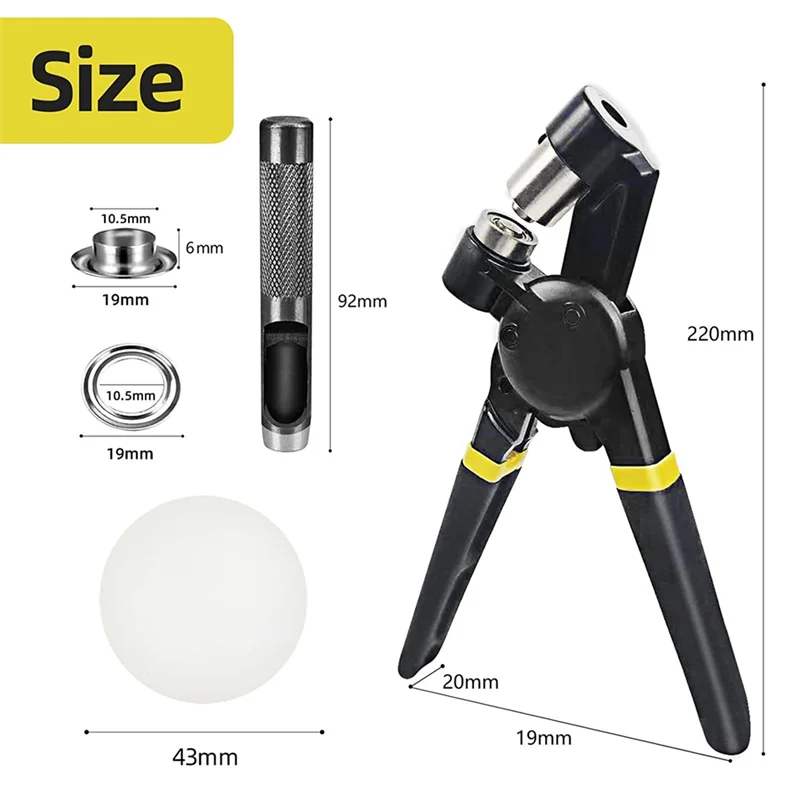PB-Grommet Tool Kit Press Pliers 3/8 Inch (10Mm) Hole Punch Manual Kits Handheld Small Hole Machine With Silver Grommets