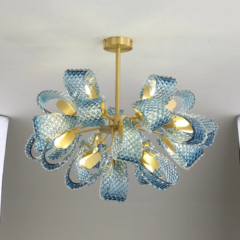 

Blue Flower Ceiling Chandelier 2023 Modern Home Decor LED Hanging Lamp Dining Room Lustre Luxury Living Room Art Decor Lamparas