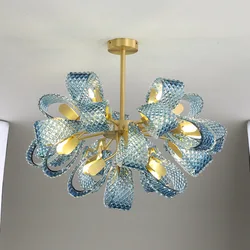 Blue Flower Ceiling Chandelier 2023 Modern Home Decor LED Hanging Lamp Dining Room Lustre Luxury Living Room Art Decor Lamparas