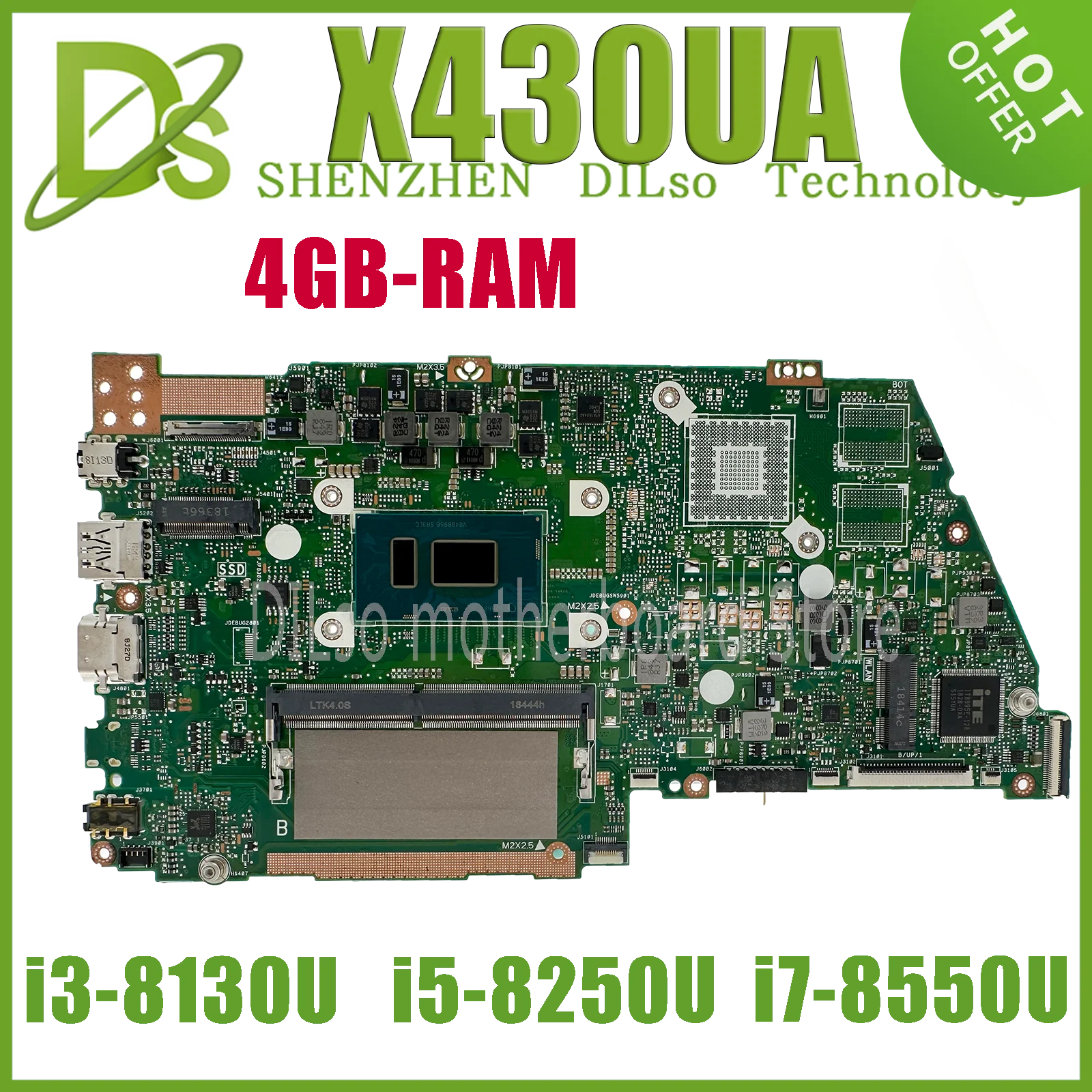 KEFU X430UN Laptop Motherboard Asus VivoBook S14 S4300U A430U X430U X430UA X430UN Mainboard With 3-i5-i7/8th Gen 4GB/8GB-RAM