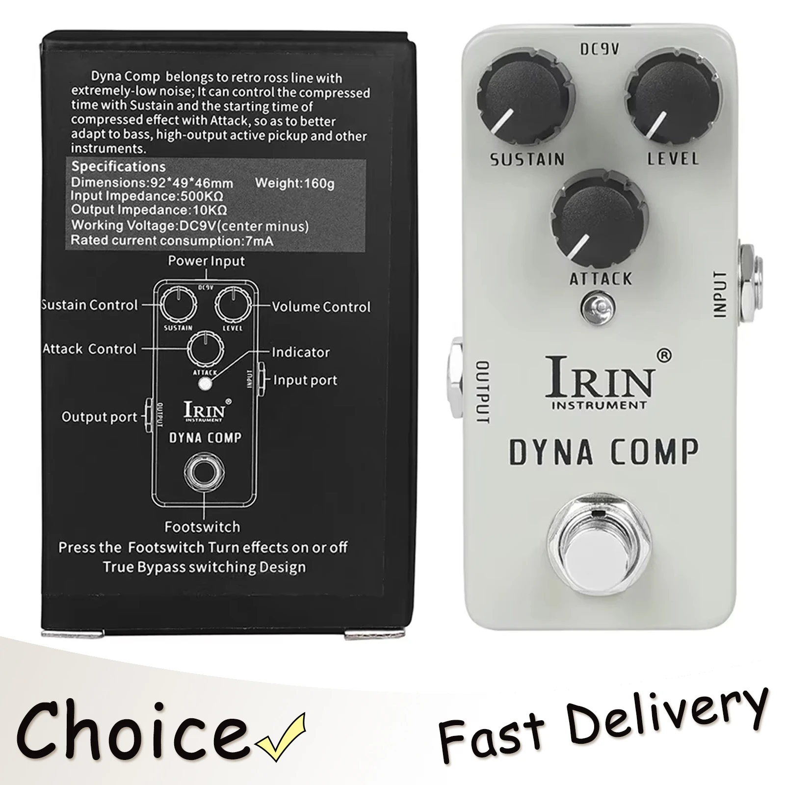 

Электрогитарная педаль эффектов IRIN Dyna Comp: Компрессор в стиле Retro Ross Line, True Bypass, RS-12, аксессуары для гитары