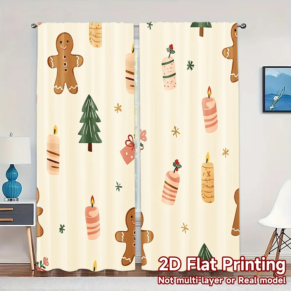 2pcs,Curtains Christmas Candy Tree Popular Fashionable Curtains Fabric Curtains Versatile All for Semi-Transparent Privacy