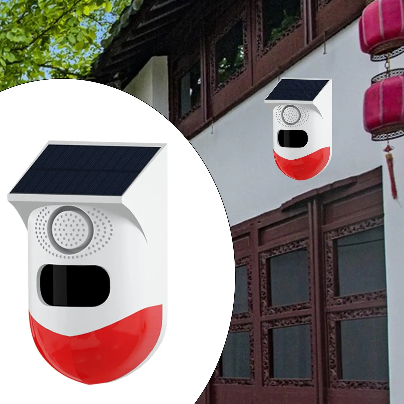 Solar Powered Alarm 120dB Solar Motion Sensor Alarm for Garage Outdoor Home