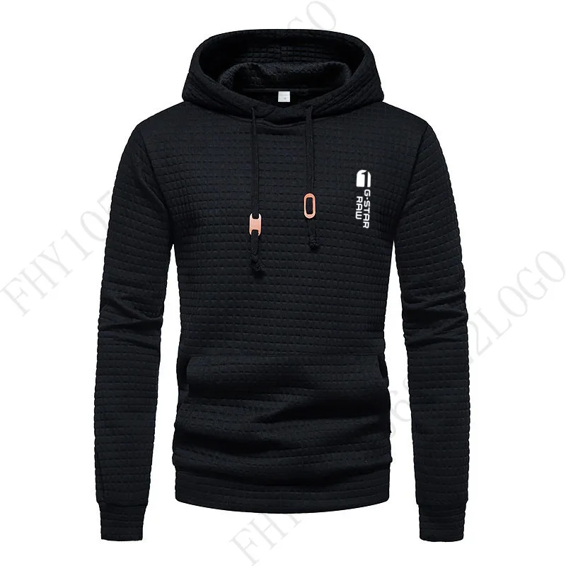 

New Spring and autumn European men's letter print casual big pocket top pullover small plaid jacquard plus size casual hooded to