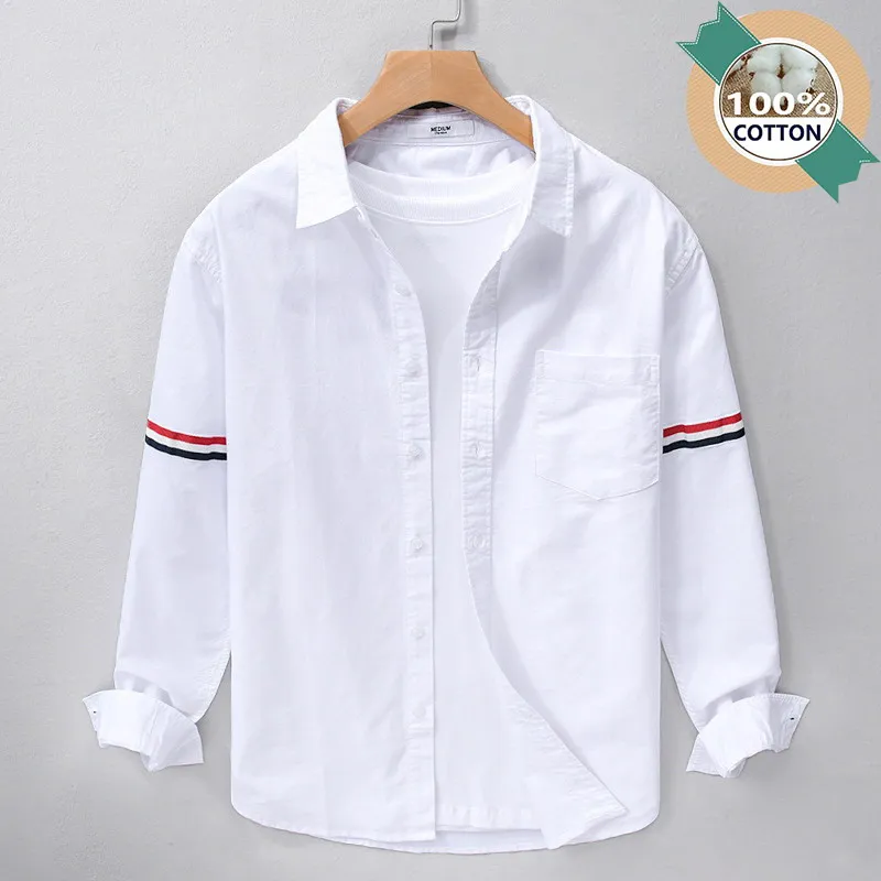 

100% Cotton Men Shirts 2024 Spring Autumn Preppy Long Sleeve Blouse for Youth Handsome Male Casual Coats