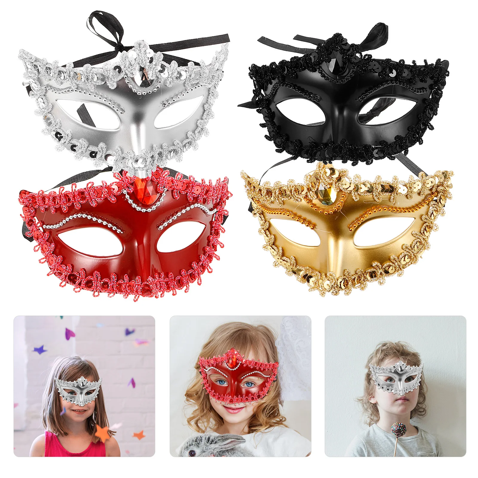 

4Pcs Half-Face Mask for Children Masquerade Mask Stylish European American Design Lightweight Comfortable Breathable Party