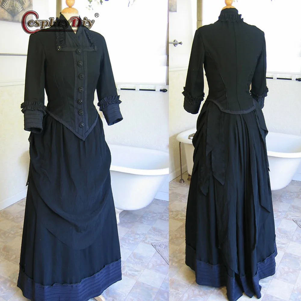 

Women's Historical Victorian Black Bustle Dress Ball Gown Vintage Costume 18th Century Halloween Party Gothic Dress