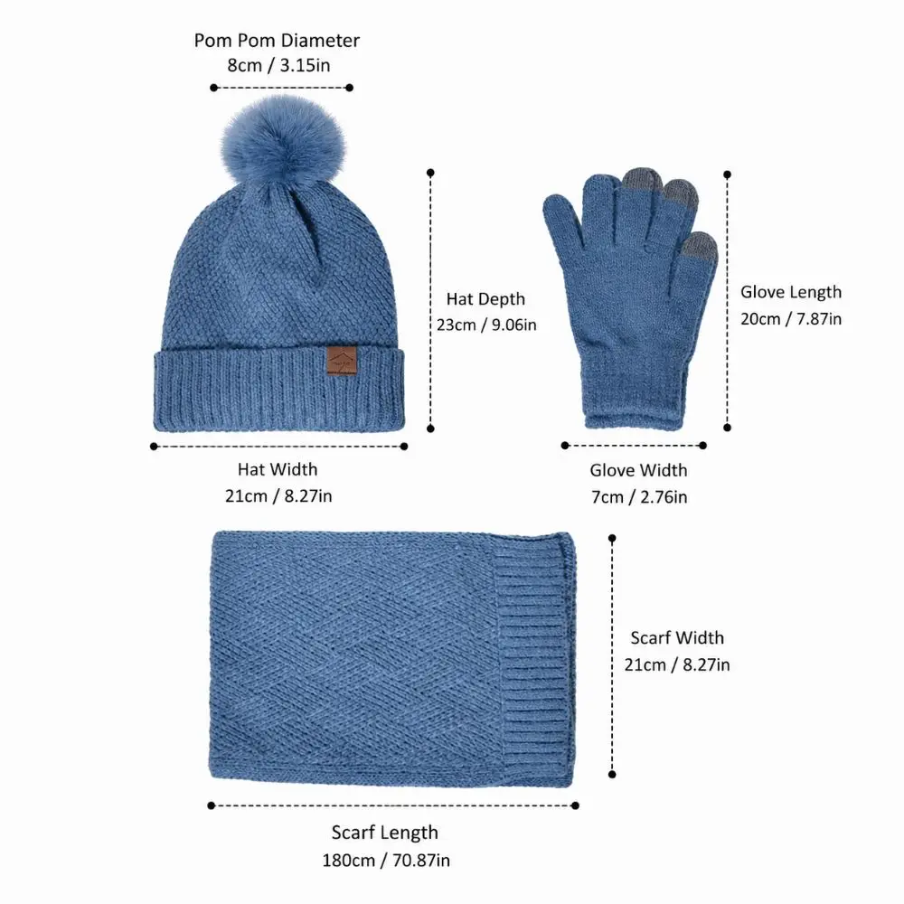 Set 3 Buah/Set Sarung Tangan Syal Topi Musim Dingin Hangat Set Syal Tebal Berlapis Penghangat Leher Set Beanie Rajut Tahan Angin Lembut