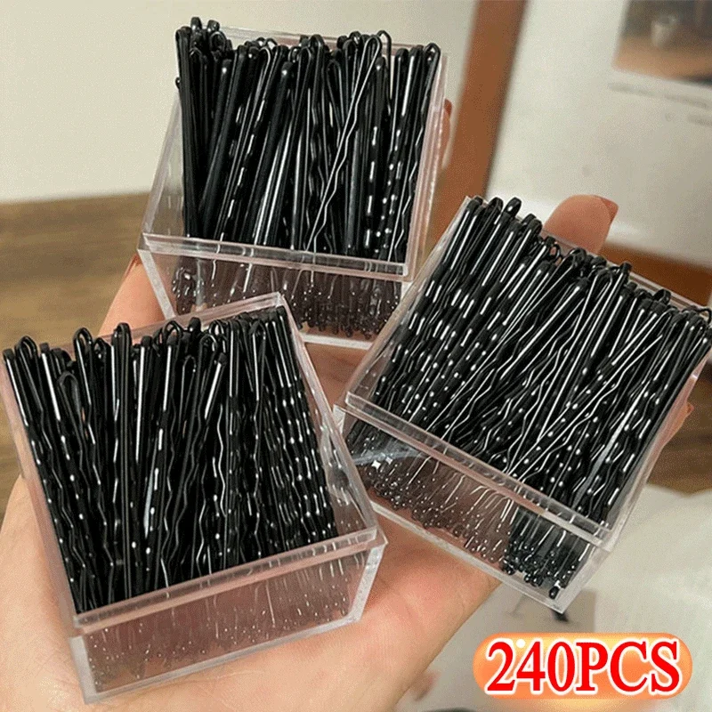 Grampo De Cabelo Preto Para Mulheres, Lady Bobby Pins, Onda Invisível, Encaracolado, Noiva, Hairgrip Descartável, Presilha, Grampos De Cabelo, 60 Pcs, 240Pcs