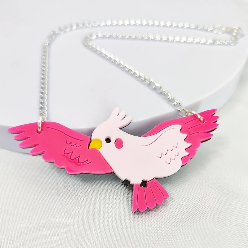 KUGUYS Cute HOT Pink Parrot SHort Necklace for Women Tropical Bird Acrylic Beach Holiday Jewelry