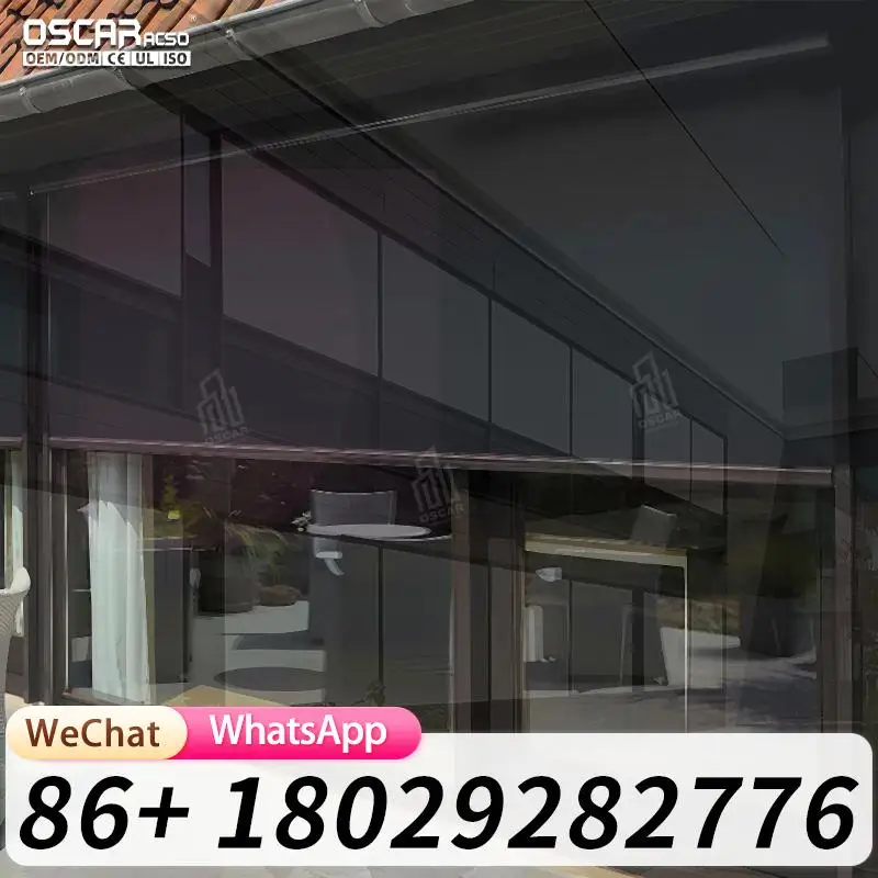 Large Aluminum Prefabricated Flat Pack Glass House for Swimming Pool Sunroom European Style Outdoor Retreat Rolling Blind