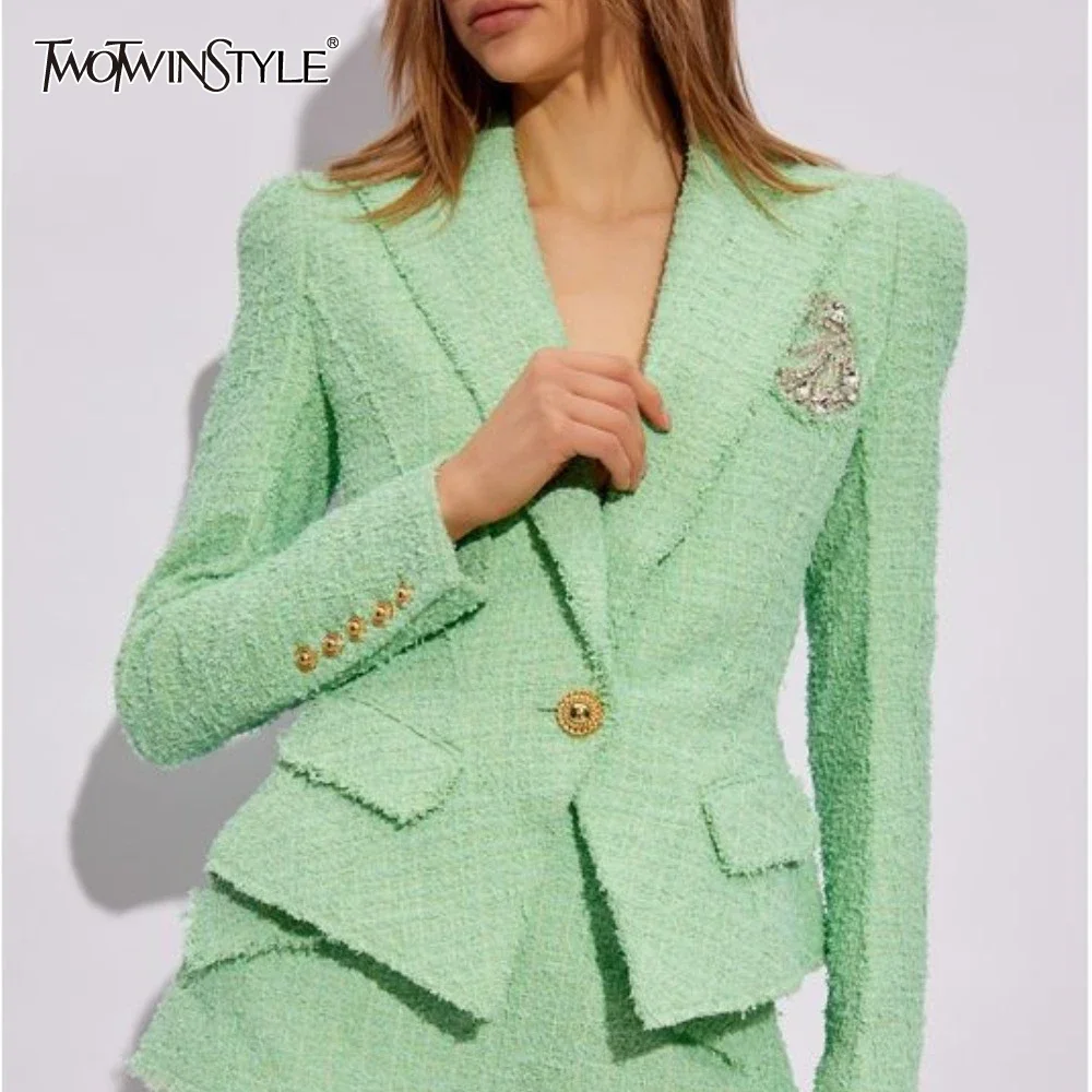 TWOTWINSTYLE Solid Spliced Button Slimming Blazers for Women Lapel Long Sleeve Temperament Coats Female Fashion New