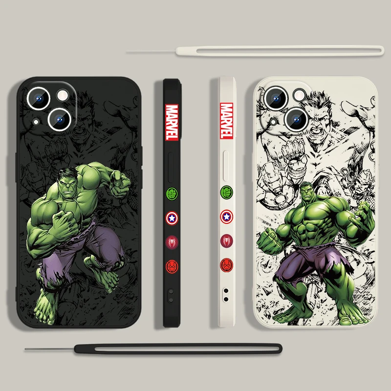 Avengers Hulk Phone Case For Apple iPhone 15 14 13 12 11 Pro Max Plus 8 7 SE Liquid Left Rope Capa Cover