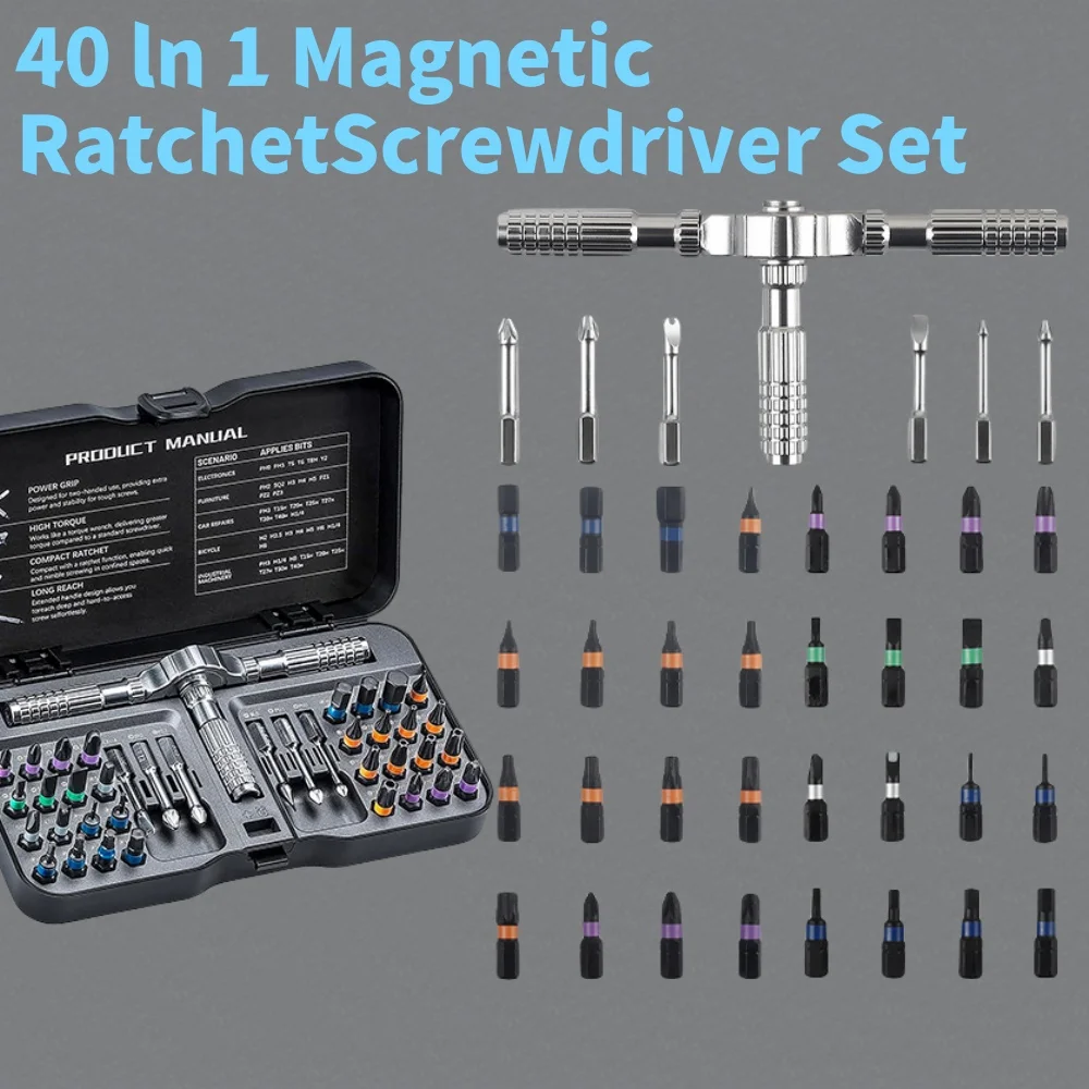 

40-In-1 Magnetic Screwdriver Set DIY Ratchet Screwdriver Set with T Detachable Handle Portable S2 Alloy Steel Steel Repair Tools