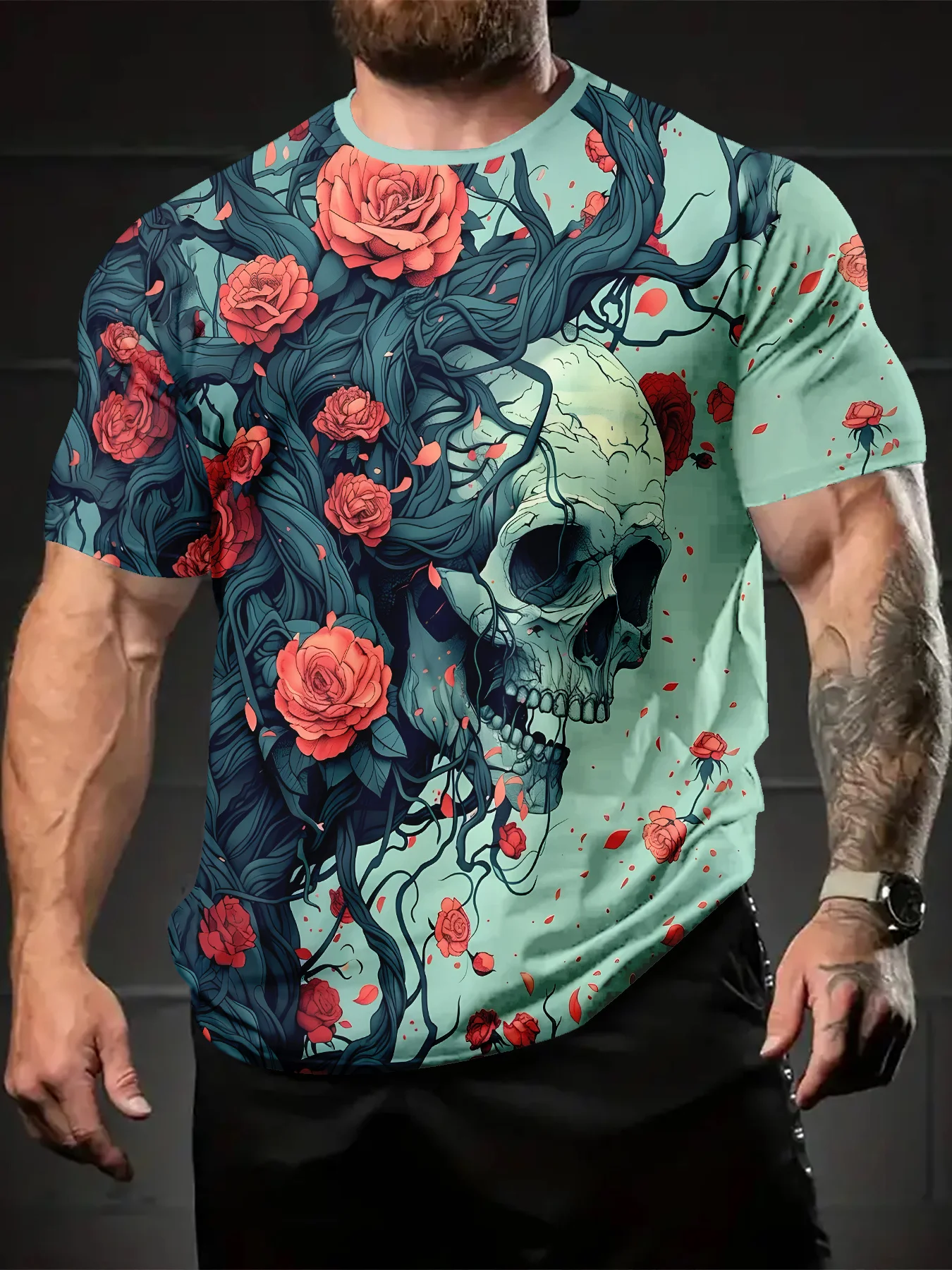 

Funny 3D Horror Skull Print T Shirt For Men Casual O-neck Short Sleeve Tops Summer Trend Street Clothing Fashion Loose Men's Tee