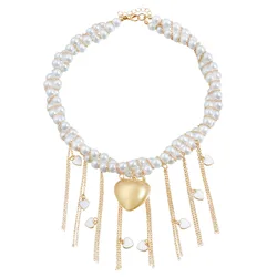 New fashion trend accessories ins personality vintage style heart multilayer pearl necklace for women Festivals gift