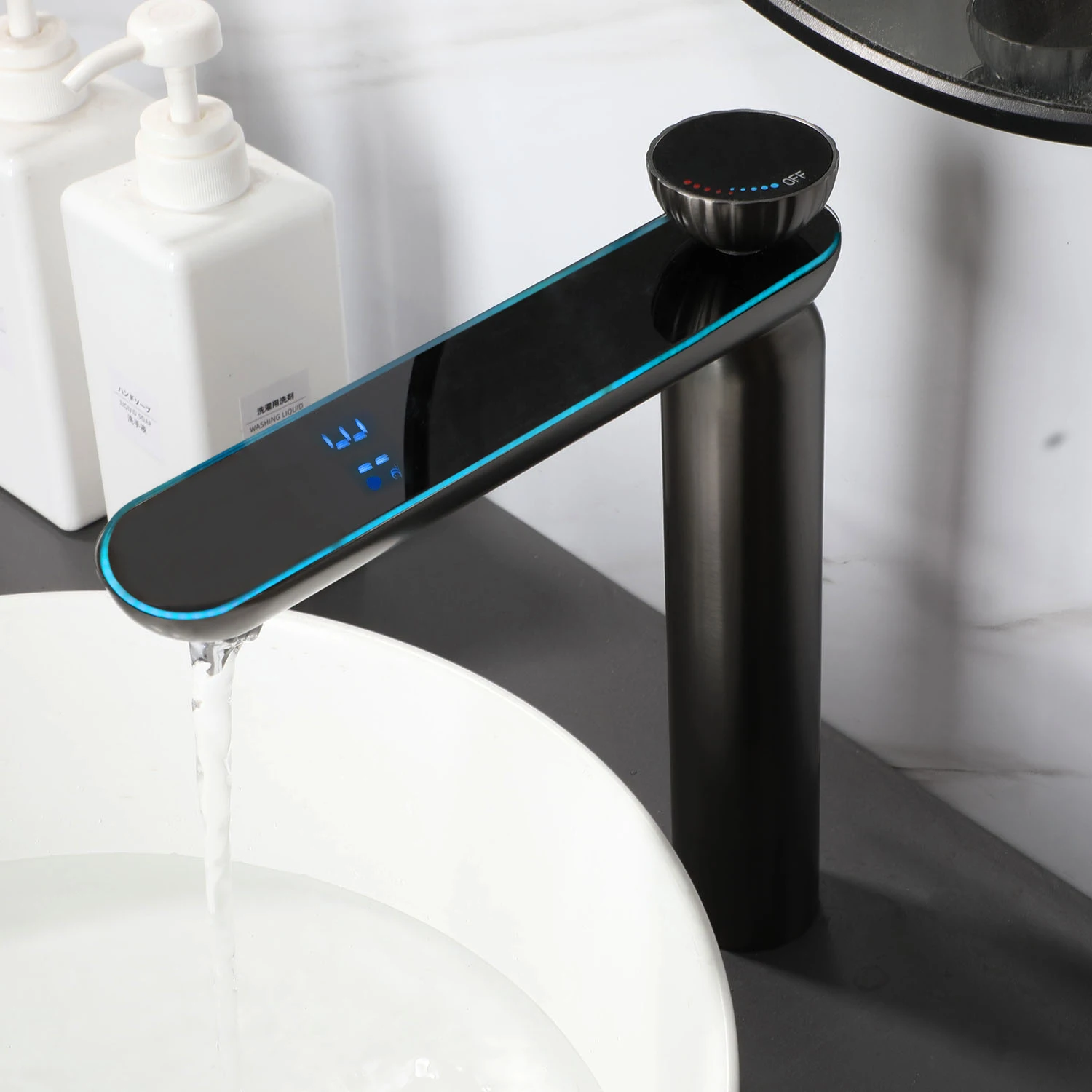 ZAPPO Gun Gray Digital Display Bathroom Faucet Brass Washbasin Tap Cold Hot Water Mixer High & Short Size Mixer Taps for Basin