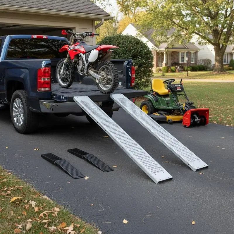 

69" L Steel Ramps 960lbs Capacity for Pickup Truck Lawn Mower Dirt Bike Heavy Duty Vehicle Loading Utility Ramp Pack of 2 wit