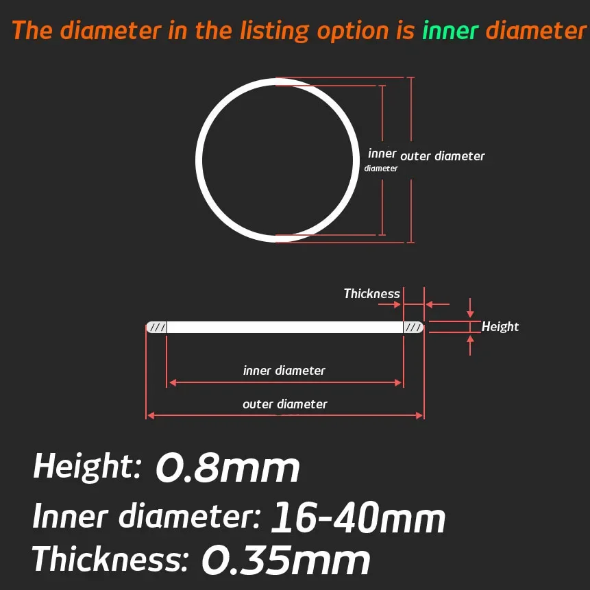 White Gasket 0.35mm Thick 0.8mm High 16-40mm Waterproof O Ring for Front Watch Crystal Glass Repair Parts Watches  Accessories