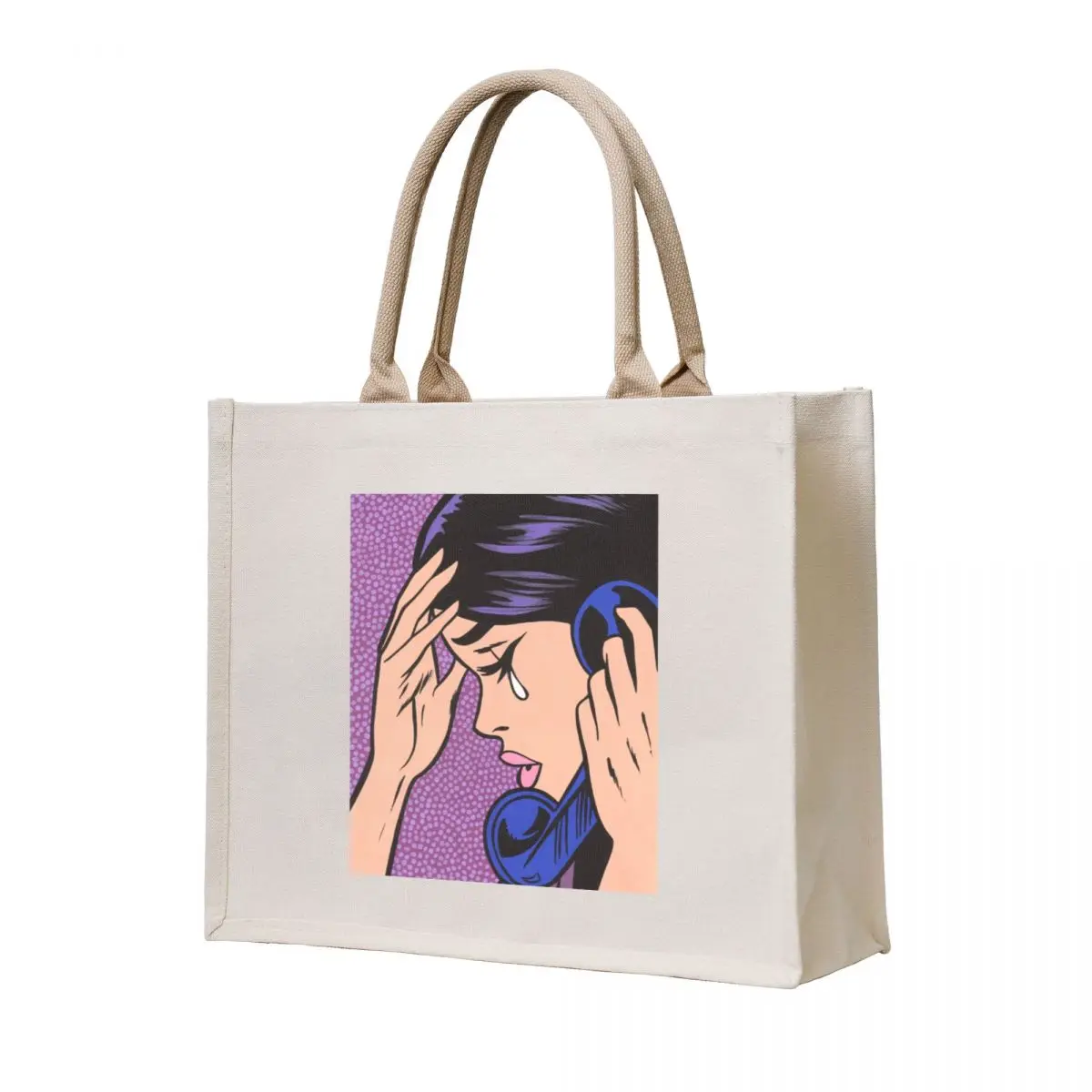 

Telephone Crying Comic Girl Tote Bag Customizable tote bag Women's shopper tote bag men university shopper