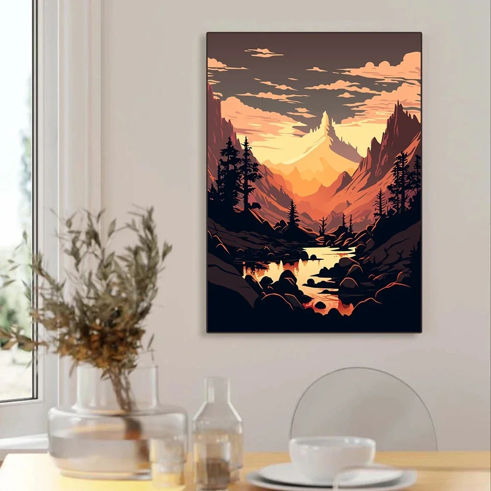 Fantastic and Lonely Sunset Forest Valley Wall Art Canvas Painting Modern Conception Prints Wall Pictures for Living Room Decor