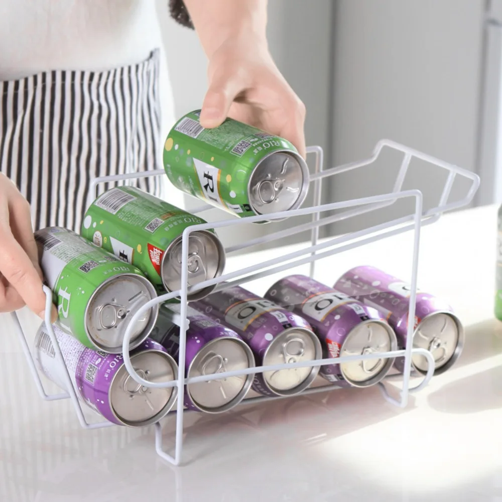 

Iron Double Layer Drinks Storage Rack Finishing Shelf Solid Beer Can Dispenser Holder Good Load Bearing Rolling Fill Design Soda